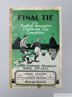 Programme fully autographed in ink by Everton 1933 Cup Final, 
 Everton v Manchester City played on 29th April 1933, clearly signed to players profile