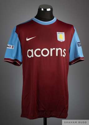 James Collins claret and blue No.29 Aston Villa v. Chelsea F.A. Cup Semi-Final match worn short-sleeved shirt, 2009-10, Nike, XL, with crew-neck colla