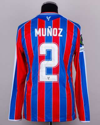 Daniel Muñoz red and blue No.2 Crystal Palace v. Dynamo Kyiv match worn shirt