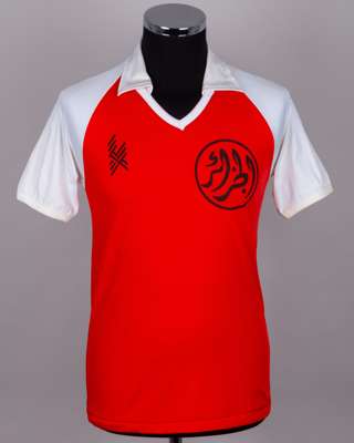Eoin Hand - Chaabane Merekane red and white No.3 Algeria short-sleeved shirt, 1982