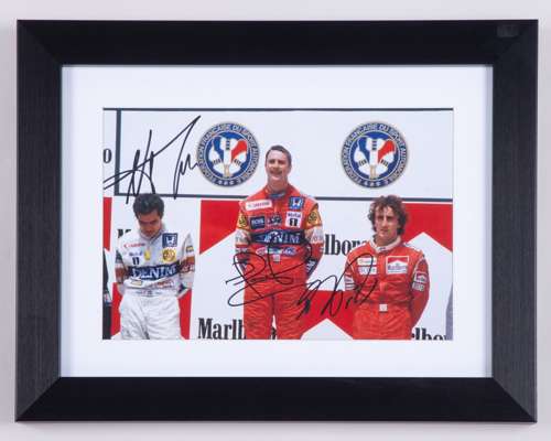 Nigel Mansell Signed Williams Podium Framed Print - Signed By Mansell, Prost & Piquet