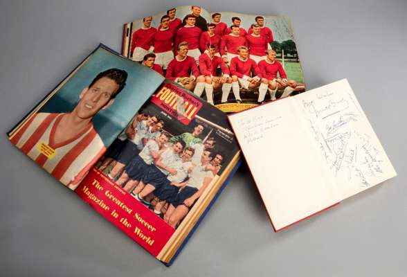 Collection of bound volumes of Charles Buchan's Football Monthly magazine many bearing autographs, plus two Buchan's Soccer Gift Books similarly autog