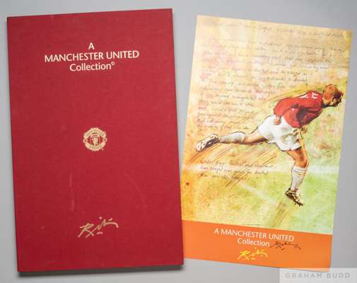 Manchester United Collection: a limited edition folio of 12 prints by the artist Harold Riley,
 each signed by the artist and numbered 34/500. featuri
