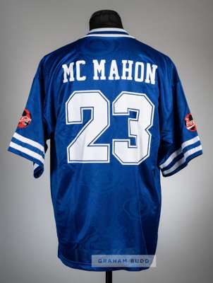 Sam McMahon blue Leicester City no.23 1997 Coca Cola Cup final jersey,
 Fox Leisure, short-sleeved with COCA COLA sponsor sleeve badges, club crest an