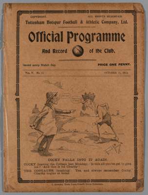 Tottenham Hotspur v Crystal Place programme in the London Challenge Cup 2nd round, played on 21st October 1912,
 eight-page programme with team line-u