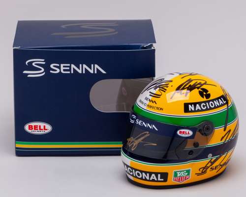 Ayrton Senna Multi Signed 1:2 Scale Tribute Bell Helmet