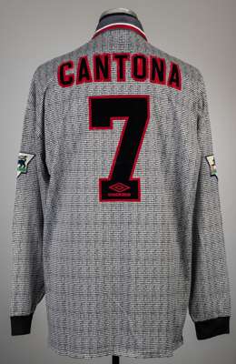 Eric Cantona "invisible grey" Manchester United No.7 away jersey season 1995-96, 
 Umbro, long-sleeved with THE FA PREMIER LEAGUE sleeve badges, club 