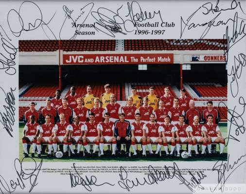1996-97 Arsenal team line-up photograph autographed by fifteen of the squad
 with letter on Arsenal Football Club headed paper regarding the signed ph