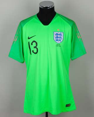 Jack Butland green and pink No.13 England v. Belgium short-sleeved shirt, 2018