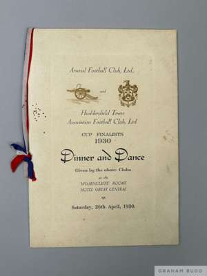 Tom Wilson banquet menu card for the 1930 Huddersfield Town v. Arsenal F.A.Cup Final
 the menu card signed by ten of the Huddersfield team, lacking Bo