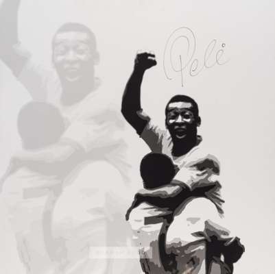 A Pele signed print on canvas featuring his iconic goal celebration image from the 1970 World Cup, 
 signed in black marker pen, large and impressive,