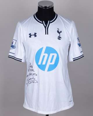 Eric Lamela white and blue No.33 Tottenham Hotspur short-sleeved shirt, 2013-14