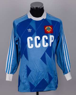 Rinat Dasayev blue and white No.1 USSR goalkeepers shirt, c.1988