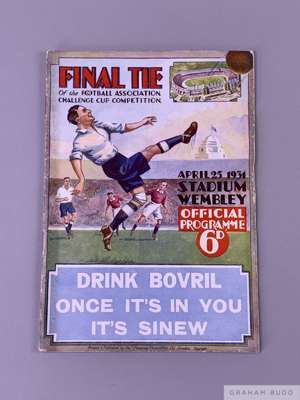 F.A. Cup Final programme Birmingham v West Bromwich Albion, played at Wembley Stadium, 25th April 1931
 32-page, rusty staples, edges rubbed, text wri