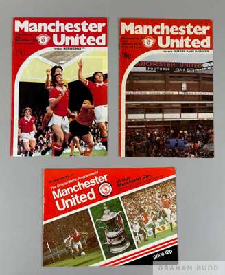 Three Manchester United home match postponed match programmes
 comprising, Manchester City, 4th February 1978, Norwich City, 2nd December 1978 and Que