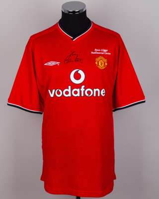 Eric Cantona red No.7 Manchester United Ryan Giggs Testimonial match worn shirt, 2001