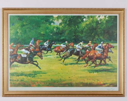 Michael Lyne (British, 1912-1989) large 1970s horse racing print