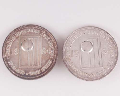 Ian Botham - two white-metal England v. West Indies Test Series medals, 1984