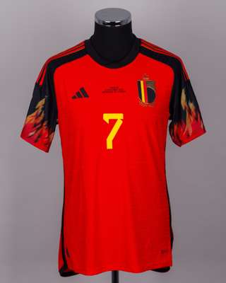 Kevin De Bruyne red and black No.7 Belgium v. Croatia short-sleeved shirt, 2022
