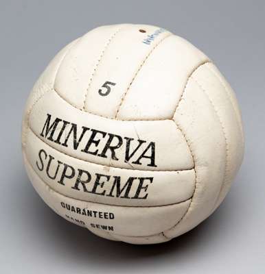Tottenham Hotspur's Martin Chivers 'Hat-Trick' ball v Birmingham City, played at White Hart Lane, 6th February 1974,
 Minerva Supreme white leather ba