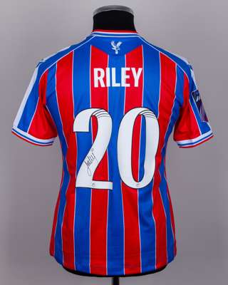 Indiah-Paige Riley red and blue No.20 Crystal Palace v. Sheffield United match issued shirt