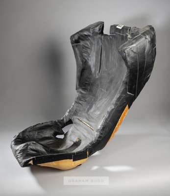 Footwork Arrows Mugen-Honda V10 FA14 bucket seat used by Mika Hakkinen in Testing at Silverstone in 1993,
 bears green logo, and inscribed MIKA, FA14
