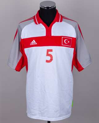 Fehmi Alpay Ozalan white, red and grey No.5 Turkey short-sleeved shirt, 2000-02