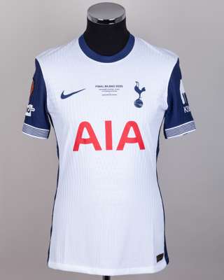 Son Heung-Min white and blue No.7 Tottenham Hotspur Europa League match issued shirt, 2025