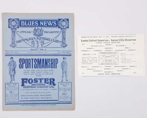 Birmingham Reserves v. Leeds United reserves, match programme, 1928