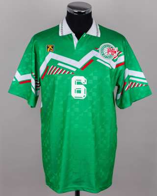 Andrei Zygmantovich green and white No.6 Belarus v. Malta short-sleeved shirt, 1995