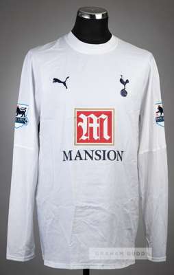 Dimitar Berbatov signed white Tottenham Hotspur no.9 home jersey, season 2006-07,
 Puma, long-sleeved with BARCLAYS PREMIERSHIP sleeve badges, club cr