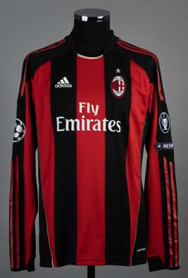 Rodney Strasser red and black No.14 AC Milan v. Tottenham Hotspur Champions League match worn long-sleeved jersey, 2010-11, 
 Adidas, L, with crew-nec