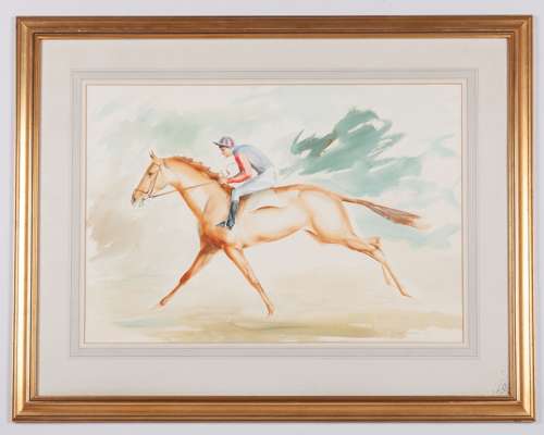 John Skeaping (British, 1901-1980) watercolour of a racehorse and jockey