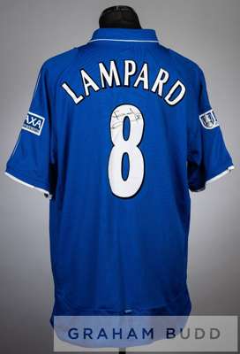 Frank Lampard signed blue Chelsea no.8 jersey v Arsenal in the FA Cup Final at Millennium Stadium, 4th May 2002,
 short-sleeved with THE F.A. CUP slee