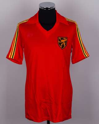 Francois Van Der List red No.9 Belgium v. England match worn short-sleeved shirt, 1980