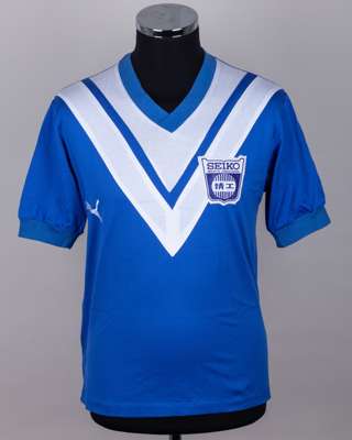 Blue and white No.5 Hong Kong Seiko short-sleeved shirt, 1980-81