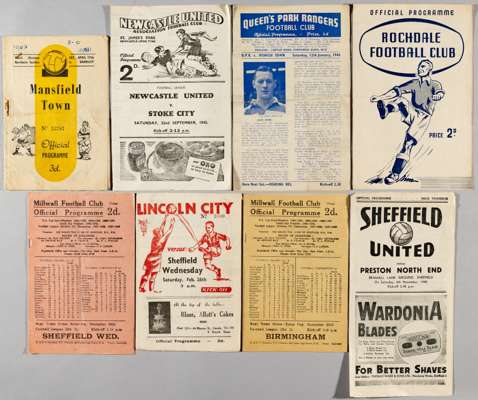 Selection of football programmes from 1941-42 to 1949-50,
 including single sheets, 4-page editions, Arsenal v West Ham United 1942-43, Chelsea v Brig