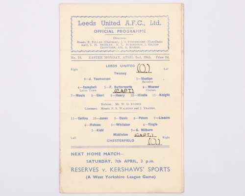 Leeds United v. Chesterfield match programme, 2nd April 1945