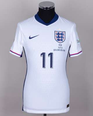 Phil Foden white No.11 England v. Spain European Championship Final short-sleeved shirt, 2024