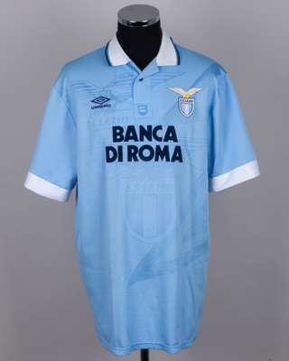 Aron Winter sky-blue and white No.9 Lazio v. Tottenham Hotspur long-sleeved shirt, 1993