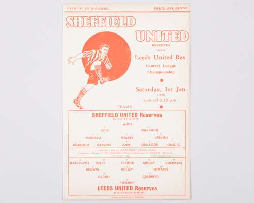 Sheffield United Reserves v. Leeds United Reserves, single-sheet match programme, 1937