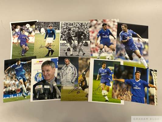 Chelsea FC collection of autographs from different eras
 including Jose Mourinho, Andri Shevchenko, Michael Ballack, Claudio Ranieri, Carlo Cudicini, 