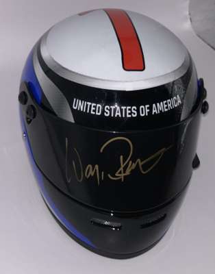 Wayne Rainey (USA), three times world Moto GP champion 1990, 1991, 1992, hand signed ½ scale USA Moto GP helmet,
 Signed on visor with gold permanent 