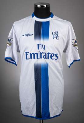 Joe Cole white and blue No.10 Chelsea short-sleeved jersey, 2003-04, 
 Umbro, L, with crew-neck collar and embroidered badge inscribed CFC, the revers