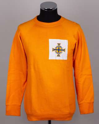 Pat Jennings International debut: orange Northern Ireland v. Wales goalkeepers shirt, 1964