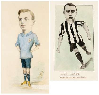 Original watercolour of England's amateur international footballer G.O. Smith by C S Landlaw, dated 1910,
 pencil and watercolour depicting Gilbert Os