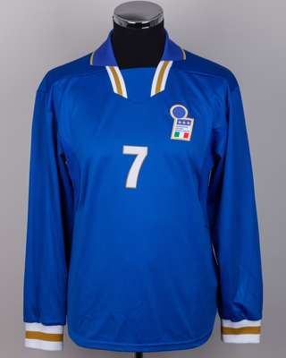 Angelo Di Livio blue No.7 Italy v. England match worn long-sleeved shirt, 1997