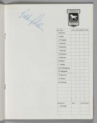 A Tampa Bay Rowdies v. Ipswich Town, Sunshine International Series Tour match programme, 24th July, 
 the team page autographed by Bobby Robson and a 