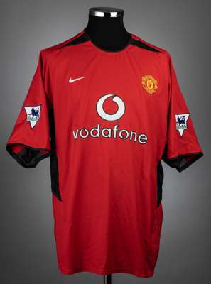 Rio Ferdinand red & black Manchester United no.6 jersey v Tottenham Hotspur, played at White Hart Lane, on 27th April 2003,
 match-issue, Nike, short-