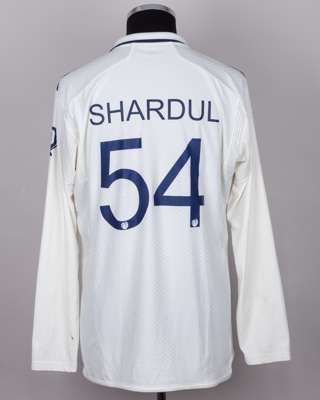 S Thakur white and navy No.54 India v. England match issued, autographed Red For Ruth shirt